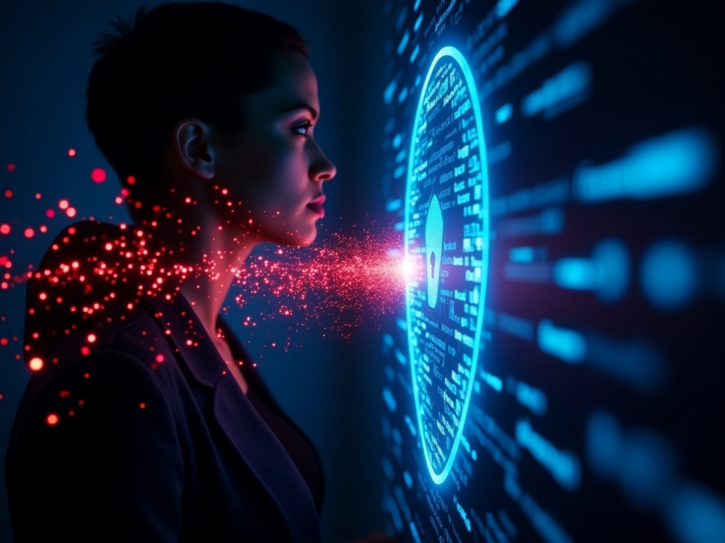Visualización de amenazas digitales atacando un escudo protector